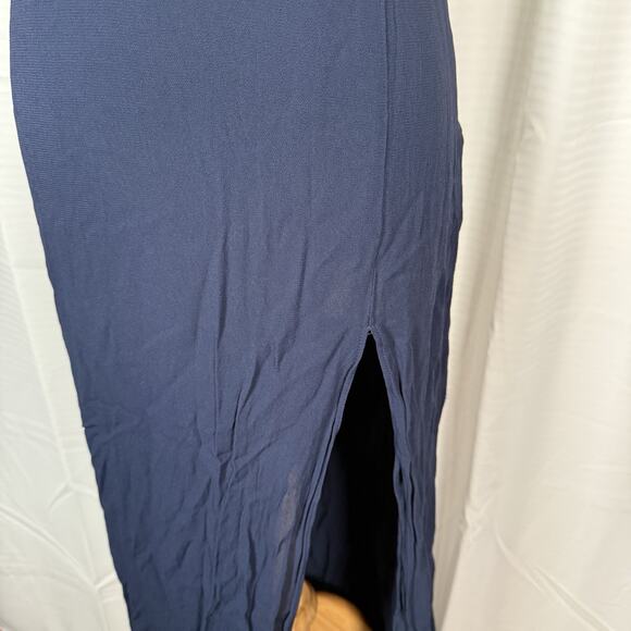 Reformation Pyper Dress Navy Blue Women's Size 4 Spaghetti Straps Maxi Gown Slit - Picture 3 of 13